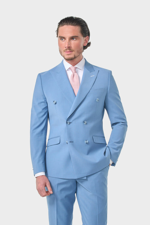 Luxe Lichtblauw Double-Breasted Herenpak