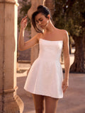 Korte Strapless Trouwjurk met Parels