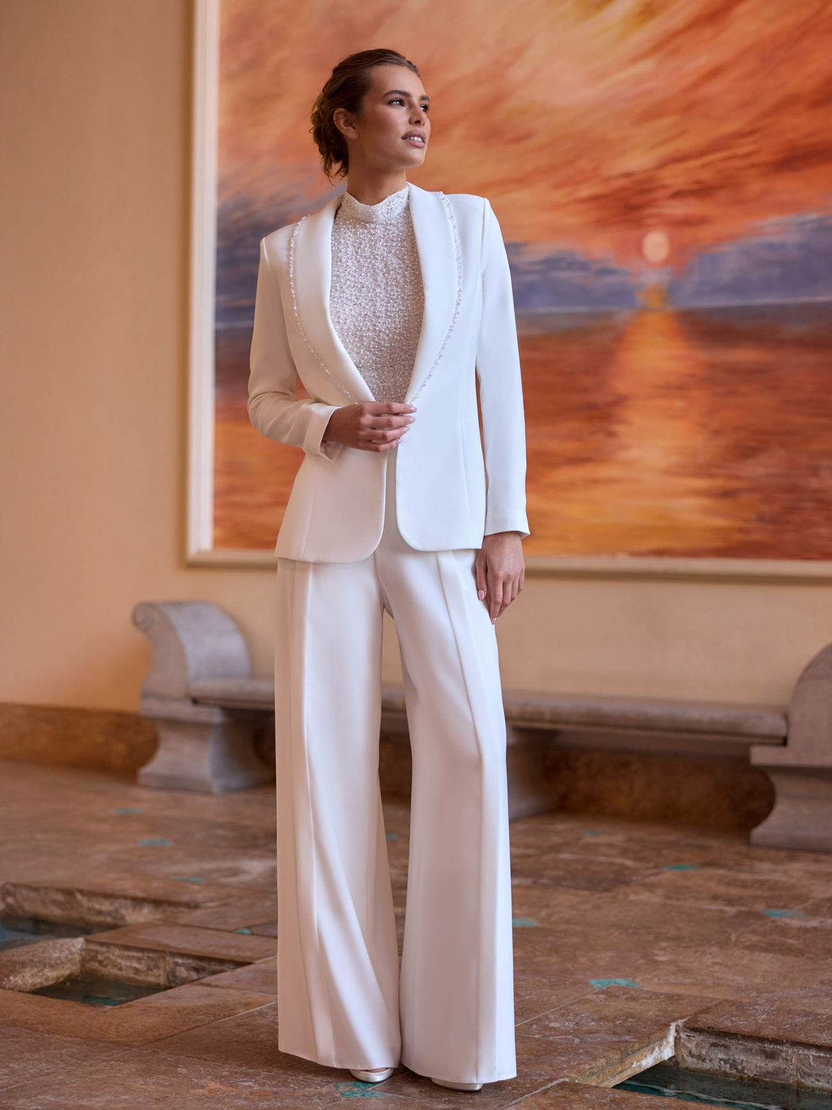 Wide-Leg Ivory Pantalon